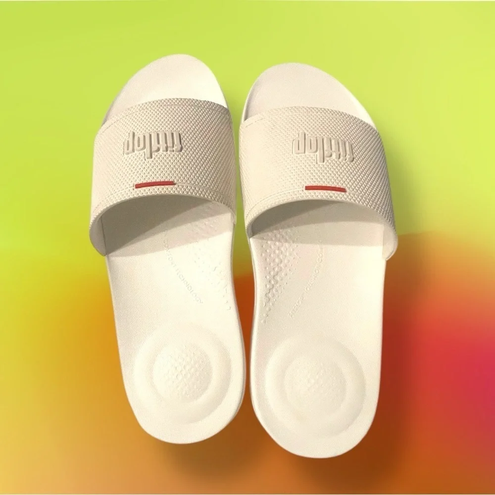 Men's iQUSHION Pool Slides Rubber White Red Size 10